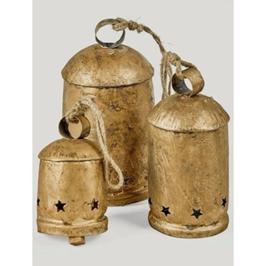 Campanas de Navidad de Latón Rústicas Vintage Hechas a Mano al por Mayor, Campanas de Metal Colgantes Estilo Shabby Chic con Cuerda de Yute para Venta - Product Image 4