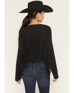 Boléro noir à franges pour femme, cardigan court ouvert sur le devant, style western bohème, haut drapé à manches longues, couverture légère, vente en gros OEM - Product Image 4