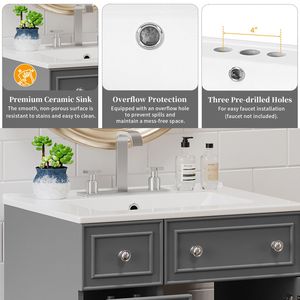 Mobile Bagno Grigio da 24 Pollici con Lavabo in Ceramica e 1 Anta Soft-Close, 2 Cassetti - Product Image 6