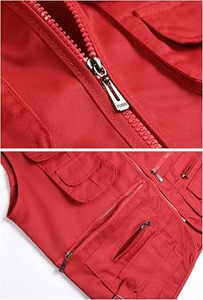 Chaleco de Trabajo Rojo de Poliéster para Hombre Leonwepeak con Múltiples Bolsillos, Cierre de Cremallera, Estilo Casual, Cuello en V, Color Sólido, Estilo Primavera - Product Image 4