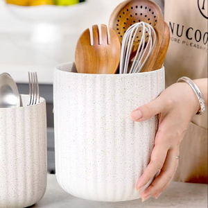 Fine Porcelain <b>Utensil</b> <b>Holder</b> Vertical Rib Texture Smooth Glaze Chip Resistant Stable Base <b>Kitchen</b> Counter Storage Organizer - Product Image 4