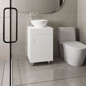 Mueble de Baño Tacna de 18 Pulgadas de Ancho, Blanco, Independiente, con Una Puerta, Lavabo de Porcelana y Almacenamiento - Product Image 1