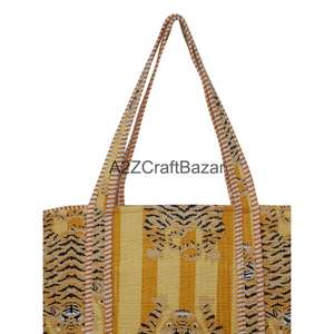 Bolsa de Mano Grande Multicolor con Estampado Floral, 100% Algodón Puro, Acolchada, Ecológica, con Asa Larga para la Playa y Compras - Product Image 2