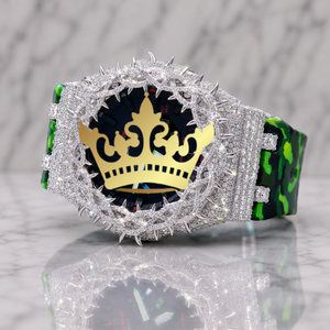 Reloj deportivo de lujo Thorn Bezel con engaste completo de piedras, correa de camuflaje verde, reloj de moda para hombre - Product Image 2