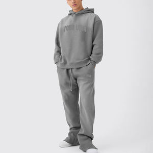 Nouvel ensemble de survêtement vintage personnalisé effet vieilli pour homme, comprenant un sweat à capuche et un pantalon de survêtement évasé à jambe droite - Product Image 2