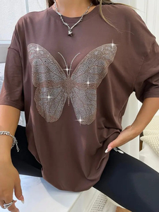 เสื้อยืดลายกากเพชรรูปกากบาทสำหรับผู้หญิง สีแดง คอกลม แขนสั้น ผ้าเจอร์ซีย์ 100% คอตตอน ใส่ได้ทุกฤดู สินค้ามาใหม่ - Product Image 6
