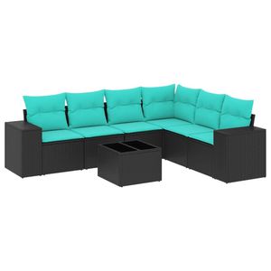 Conjunto de Sofá de Jardín de Ratán Sintético Negro con Cojines, 7 Piezas, Muebles de Exterior de Diseño Contemporáneo para Jardín, Capacidad para 6 Personas - Product Image 2