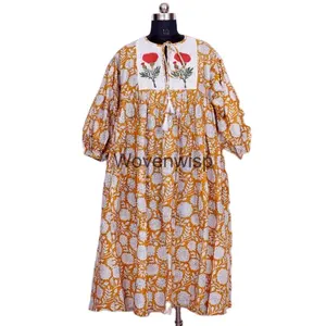 Vente en gros et fabrication Prix bas Robe multi 6 couleurs Robe imprimée florale bloc à la main Cadeau pour la fête des mères Robe à porter