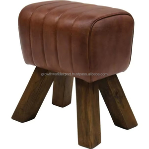 Modern Leather Pouf Stool Ottoman Footrest Handmade Leather Cushion Stool Designer Upholstered Foot Stool Metal <b>Legs</b> Home Bar - Product Image 1