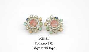 Boucles d'oreilles créoles 08431 en zircon cubique, pierre doublet magique, plaqué Mehandi, pierres multicolores, tendance pour femme, pour mariage et soirée - Product Image 4