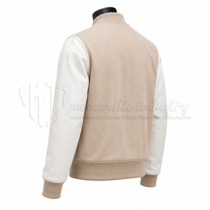 Chaqueta Universitaria Personalizada, Cuerpo de Lana, Mangas de Cuero Blanco, Proveedor de Fábrica - Product Image 5