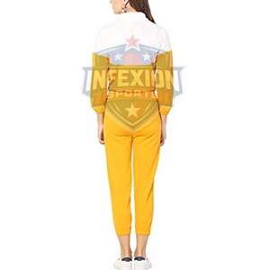 Survêtement à capuche pour femme, jaune et blanc, à blocs de couleur, manches longues, cordon de serrage, décontracté, sportswear, pantalon longueur cheville, printemps - Product Image 3