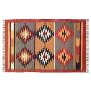 Tapis d'aire exotique tissé à la main en jute et laine, kilim pour salon, chambre et bureau - Product Image 5