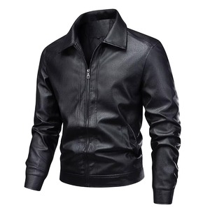 Veste en cuir PU noir pour homme, style motard, col rabattu, fermeture éclair, coupe ajustée, vêtement d'automne, veste de motard moderne et décontractée - Product Image 6