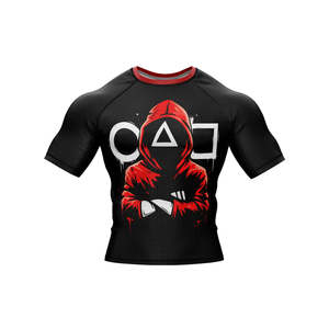 Rashguard Kingz blanc et noir pour entraînement professionnel de BJJ, manches courtes, pour hommes et femmes, avec indication du rangement - Product Image 4