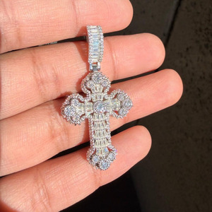 Vana Jewels H0255 Moissanite Baguette Cross Pendant Solid 925 Sterling Silver Religious Jewelry HipHop Gift Steel <b>Rope</b> <b>Chain</b> - Product Image 3