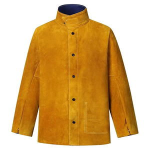 Chaqueta de Soldador de Cuero Resistente, Manga Larga, Cuello Alto, Cierre de Botones, Ropa de Trabajo Industrial Personalizada - Product Image 1