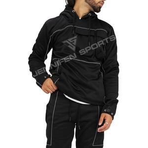 Offre Spéciale vêtements de sport personnalisés Gym Fitness 100% survêtement en tissu polyester avec rayures blanches et poches, Logo personnalisé, pull à capuche - Product Image 1