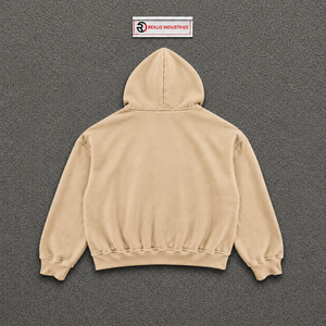 เสื้อฮู้ดดี้สีเบจปักลายสไตล์วินเทจทรงโอเวอร์ไซส์ ผ้าฝ้ายเฟรนช์เทอร์รี่สีแทน ดีไซน์กระเป๋าเสื้อ สไตล์สตรีทแวร์ลำลองสำหรับฤดูหนาว แต่งดีเทลขาดๆ - Product Image 6