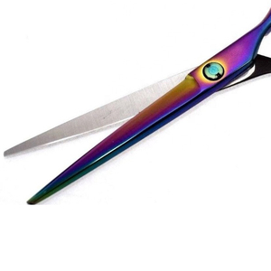 Ciseaux à cheveux en acier inoxydable pour barbier, ciseaux de salon pour droitiers, manche long, finition arc-en-ciel - Product Image 5