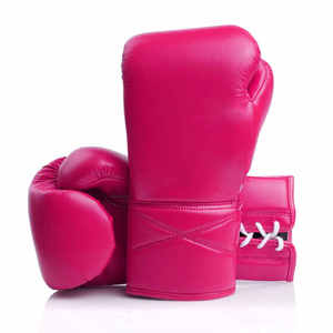 Gants de boxe en cuir de vachette rose, lacés, respirants, unisexes, équipement d'entraînement pour la boxe et le sparring - Product Image 1