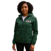Veste coupe-vent légère et décontractée pour femme, vert foncé, pliable, à capuche, avec patch lettre rose, demi-zip, pour l'extérieur