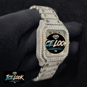 ICE LOOK นาฬิกาควอทซ์ทรงสี่เหลี่ยมผืนผ้าสแตนเลสสตีลสุดหรูสำหรับผู้ชาย 38 มม. หน้าปัดอะนาล็อกประดับเพชร ตัวล็อคแบบพับได้ - Product Image 3