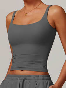เสื้อกีฬาผู้หญิงแบบใหม่มาถึงแล้ว เสื้อกล้ามออกกำลังกาย โยคะ ระบายอากาศได้ดี กระชับ สวมใส่สบาย ทรงครอป พร้อมแผ่นรองหน้าอก ผ้ายืดสแปนเด็กซ์/ไนลอน - Product Image 2