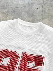 Camiseta Clásica de Fútbol Americano Personalizada, Manga Larga, Blanca, Transparente, de Malla, Unisex, Hombros Caídos, Corte Holgado, Estilo Retro Varsity - Product Image 5
