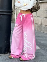 Pantalones Deportivos de Mujer, Color Rosa, Cintura Media, Holgados, Verano, Frente Plano, 100% Algodón, Diseño Urbano, Bordado 3D, Día de San Valentín