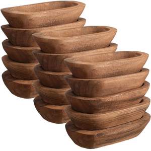 Ensemble de bols et d'assiettes en bois, artisanat en bambou et en bois pour servir du pain, des fruits, des collations - Product Image 1