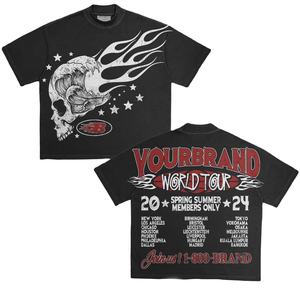 T-shirts personnalisés pour hommes, coupe ample, haute qualité, 100% coton, style vintage, motif crâne de feu, avec votre logo. - Product Image 3