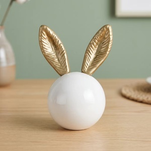 Poignée de meuble en résine en forme d'oreilles de lapin, design moderne, oreilles blanches et dorées, durable et écologique pour armoires, tiroirs, maison et bureau - Product Image 1
