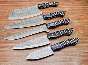 Ensemble de couteaux de cuisine en acier Damas faits à la main, lame fixe droite, manche en bois, tranchant comme un rasoir, option OEM, garantie de 3 ans - Product Image 3