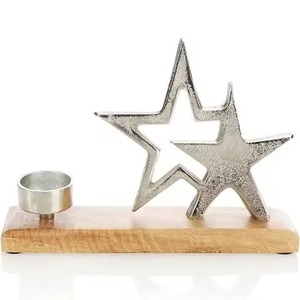 Metal <b>Christmas</b> <b>Tree</b> Tealight Holder with Star <b>Top</b> on Wooden Base for Holiday Home Decoration - Product Image 4