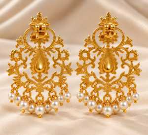 Pendientes Colgantes de Hoja Geométrica Vintage de Latón Chapado en Oro de 18K con Aspecto de Perla, Joyería para Regalo de Boda o Fiesta - Product Image 4