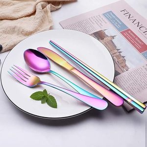 Rainbow Stainless Steel Cutlery Set with Spoon Fork Knife Chopsticks Travel Case <b>Mirror</b> Polish Durable Modern Design - Product Image 2