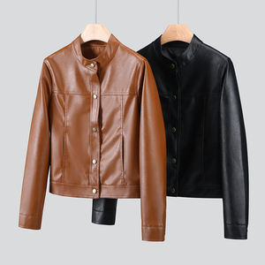 Women's Orignal Leather Jacket(<b>3</b> Colors) Biker Jacket with Zip Pockets Vintage Short Coat for Autumn Spring - Product Image 4