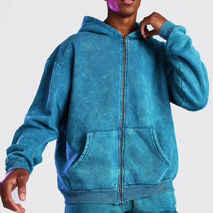 Custom Breathable Men's Oversized Acid Wash <b>Zip</b> Hoodies Heavyweight Cotton Fleece Solid Color Casual Hooded Sweatshirt - Product Image 1