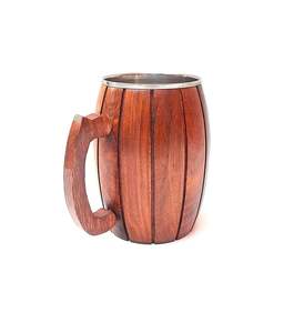 Mug en bois, design baril avec intérieur en acier inoxydable, poignée en bois artisanale - Product Image 4