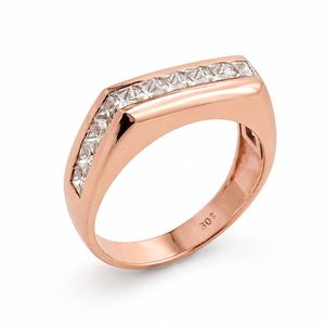18K Gold Princess Cut Diamond Channel Setting <b>Ring</b> for <b>Men</b> Modern Minimalist Geometric Band Polished Finish Wedding Party Daily - Product Image 2