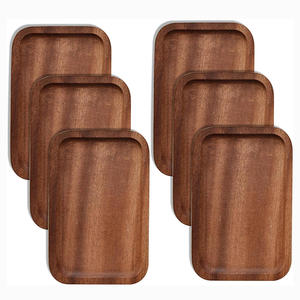 Wooden Serving Platters Set of 6 in Rectangular Shape Made from Natural Acacia Wood Perfect for Cookie <b>Dessert</b> and Appetizer Use - Product Image 1