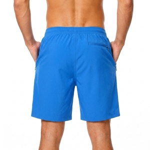 Short de bain pour homme bleu uni à séchage rapide avec poches, taille élastique, coupe décontractée mi-haute, style urbain, écologique - Product Image 2