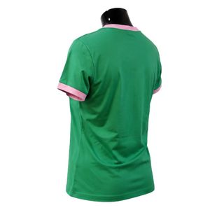 Camiseta Ringer Verde y Rosa para Mujer, Manga Corta, con Ribete en Contraste, Estilo Casual, Top de Moda Urbana, Ropa Elegante para Damas, Venta al Por Mayor - Product Image 2