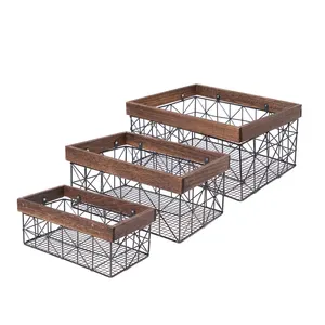 Metal Wire Colander Wooden Frame <b>Foldable</b> Design Dishwasher Safe 16x11x7 Inch Storage Bin Stands for Home Decor <b>Dining</b> <b>Table</b> - Product Image 5