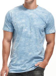 T-shirt à manches courtes pour homme, col rond, coupe classique, décontracté, respirant, en jersey de coton, bleu clair, motif tie-dye - Product Image 4