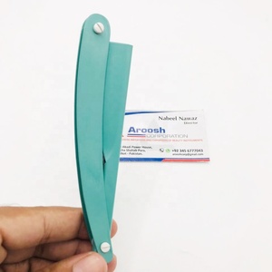 Maquinilla de afeitar plegable de peluquero profesional con logotipo personalizado de acero inoxidable sólido con recubrimiento en polvo verde mar para afeitar sostenible al por mayor - Product Image 4