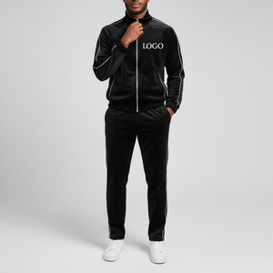 Survêtement Homme OEM – Veste à Capuche Zippée en Velours à Manches Longues et Pantalon de Jogging en Velours Noir Imprimé 100% Coton avec Passepoil Personnalisé - Product Image 4