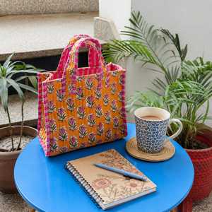 Sac fourre-tout matelassé en coton Veer Handicrafts, orange, à motif rayé, style tendance, fermeture éclair, toutes saisons, usage quotidien, plage - Product Image 2