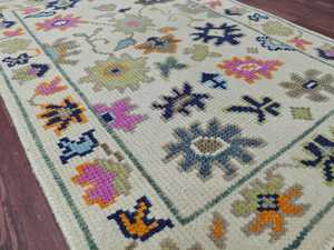 Bohemian Knotted Weave Area <b>Rug</b>, Pink Floral Woven <b>Carpet</b> with Fringe for Living Room, Handmade Wool <b>Rug</b> oushak design <b>Carpet</b> - Product Image 2